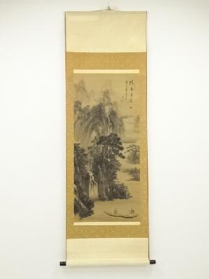 中国　馨吟筆　水墨山水　肉筆絹本掛軸